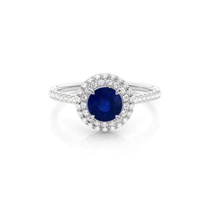 Prong Setting Round Blue Sapphire Halo Ring