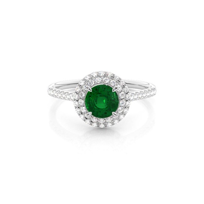 Prong Setting Round Emerald Halo Ring