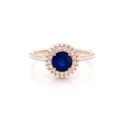 Prong Setting Round Blue Sapphire Halo Ring
