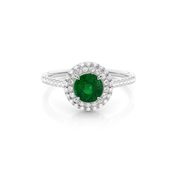Prong Setting Round Emerald Halo Ring