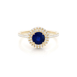 Prong Setting Round Blue Sapphire Halo Ring