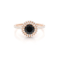 Prong Setting Round Black Diamond Halo Ring