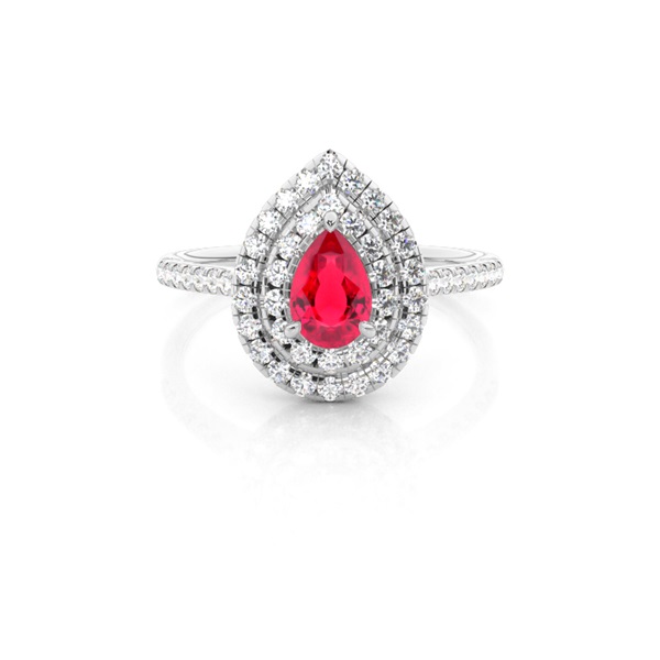 Prong Setting Pear Ruby Halo Ring