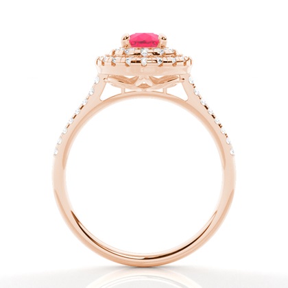 Zinkeneinstellung Birnen-Rubin-Halo-Ring