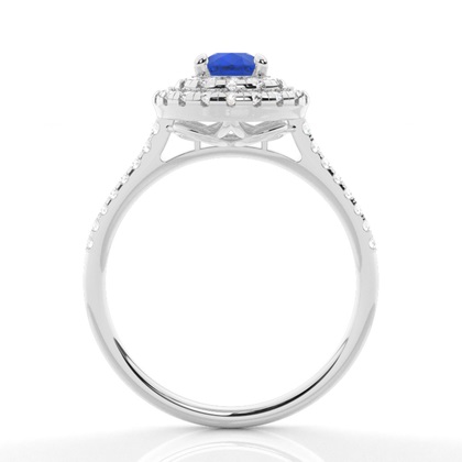 Zinkeneinstellung Birnenblauer Saphirhalo-Ring