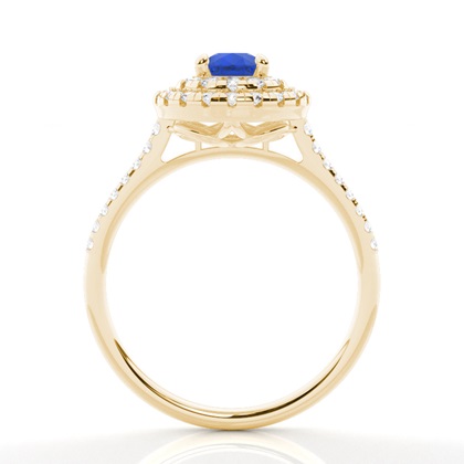 Zinkeneinstellung Birnenblauer Saphirhalo-Ring