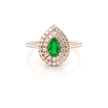 Prong Setting Pear Emerald Halo Ring