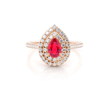 Prong Setting Pear Ruby Halo Ring