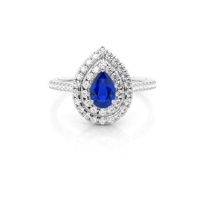 Prong Setting Pear Blue Sapphire Halo Ring