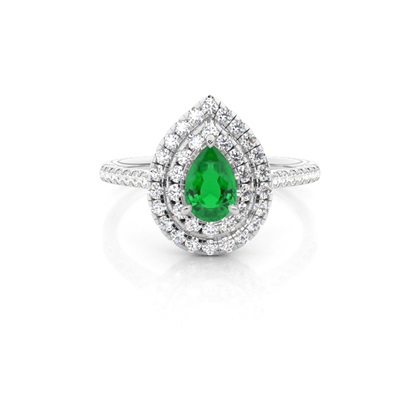 Prong Setting Pear Emerald Halo Ring