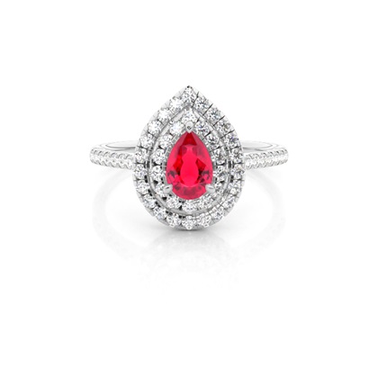 Prong Setting Pear Ruby Halo Ring