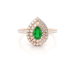 Prong Setting Pear Emerald Halo Ring