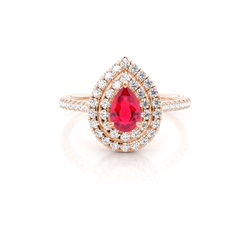 Prong Setting Pear Ruby Halo Ring