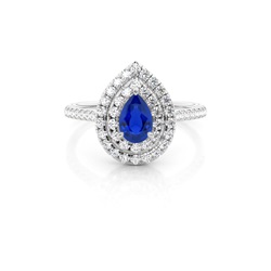 Prong Setting Pear Blue Sapphire Halo Ring
