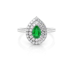 Prong Setting Pear Emerald Halo Ring