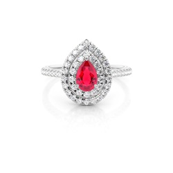 Prong Setting Pear Ruby Halo Ring