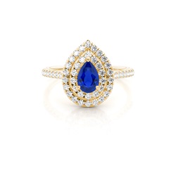 Prong Setting Pear Blue Sapphire Halo Ring