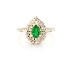 Prong Setting Pear Emerald Halo Ring