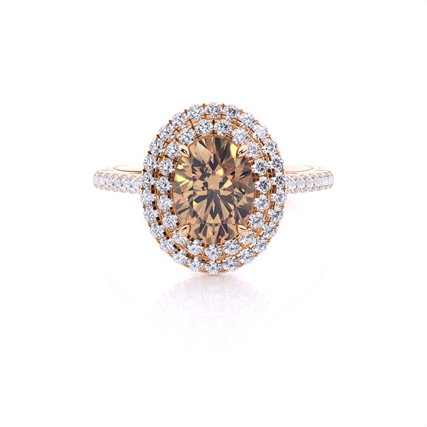 Prong Setting Oval Champagne Diamond Halo Engagement Ring