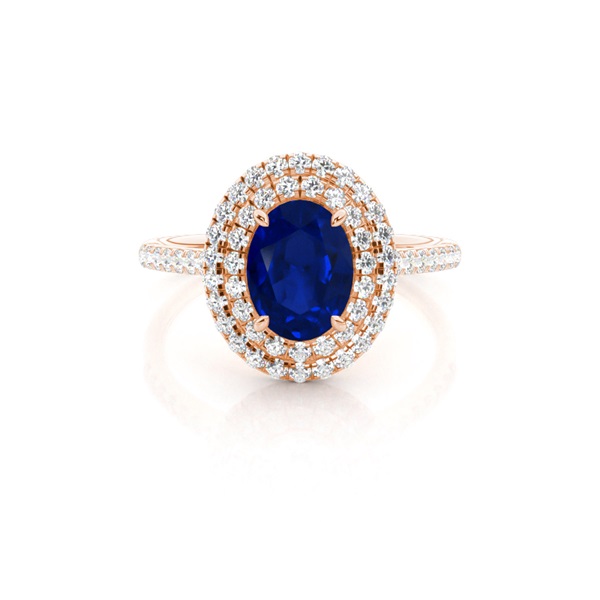 Zinkeneinstellung Oval Blue Sapphire Halo Ring