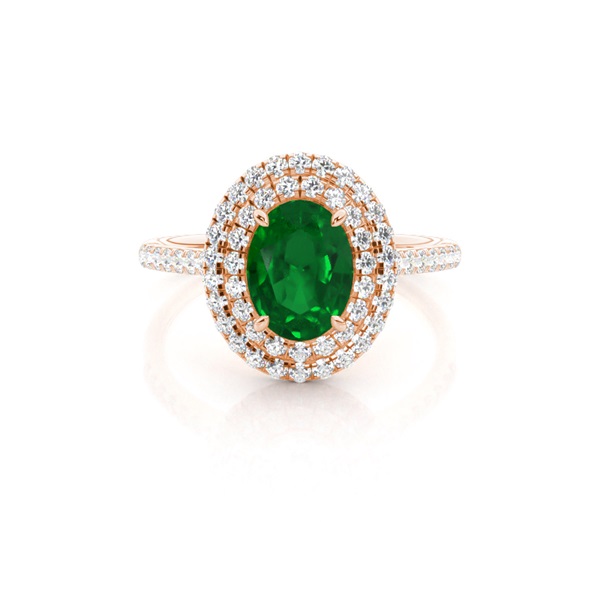 Prong Setting Oval Emerald Halo Ring