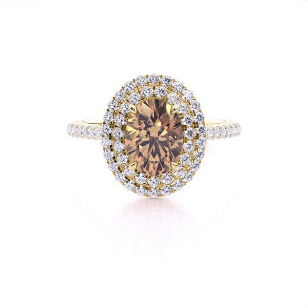 Prong Setting Oval Champagne Diamond Halo Engagement Ring