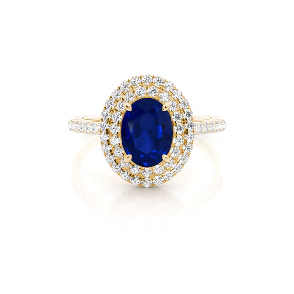 Zinkeneinstellung Oval Blue Sapphire Halo Ring