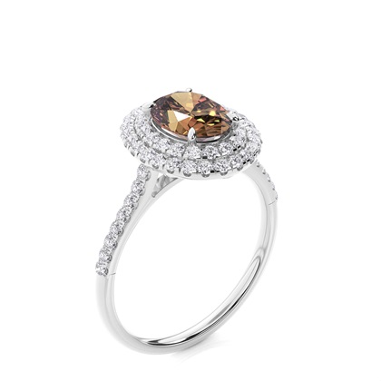 Prong-Einstellung Ovaler Champagner-Diamant-Halo-Verlobungsring
