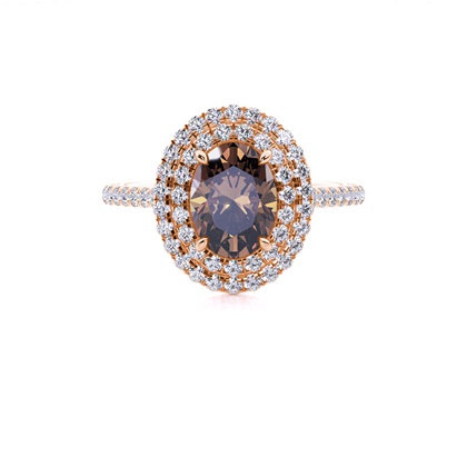Prong Setting Oval Champagne Diamond Halo Engagement Ring