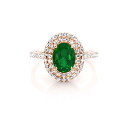 Prong Setting Oval Emerald Halo Ring