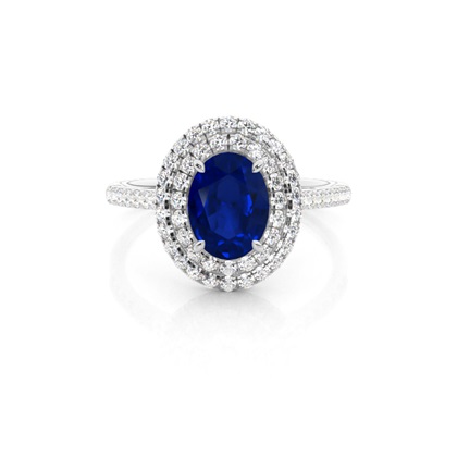 Prong Setting Oval Blue Sapphire Halo Ring