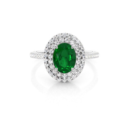 Prong Setting Oval Emerald Halo Ring