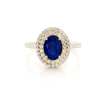 Prong Setting Oval Blue Sapphire Halo Ring