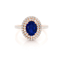 Prong Setting Oval Blue Sapphire Halo Ring