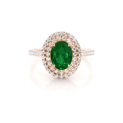 Prong Setting Oval Emerald Halo Ring