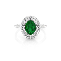 Prong Setting Oval Emerald Halo Ring