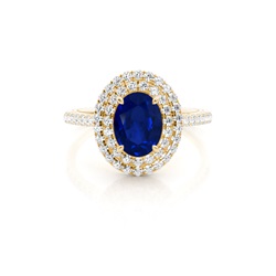 Prong Setting Oval Blue Sapphire Halo Ring