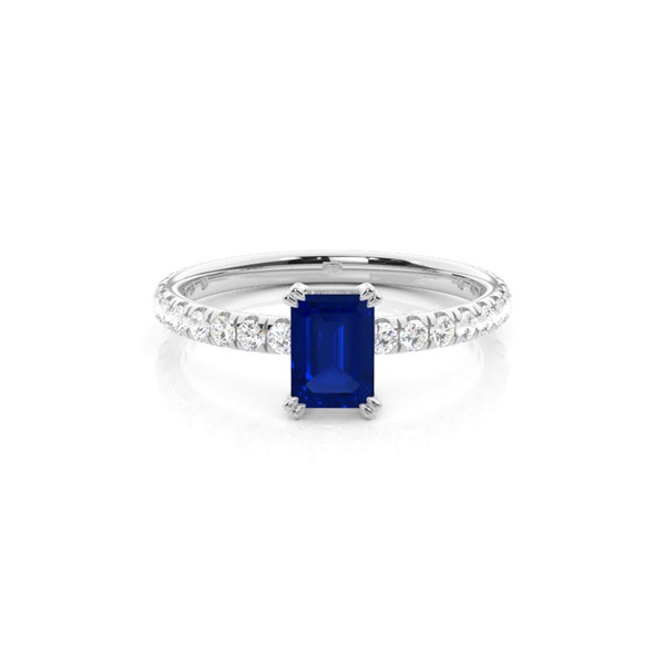 Prong Setting Emerald Blue Sapphire Engagement Ring