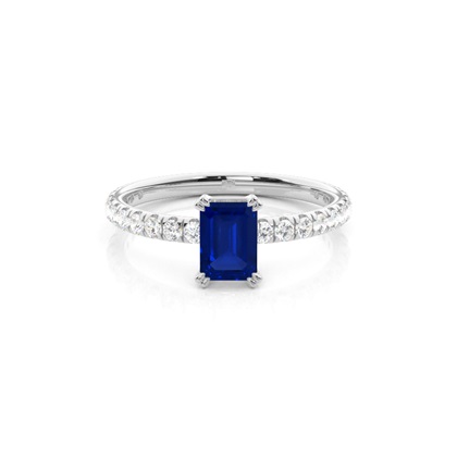 Prong Setting Emerald Blue Sapphire Engagement Ring