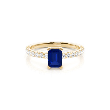 Prong Setting Emerald Blue Sapphire Engagement Ring