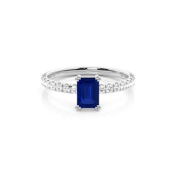 Prong Setting Emerald Blue Sapphire Engagement Ring