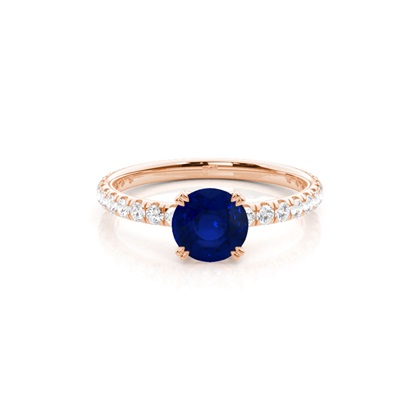 Prong Setting Round Blue Sapphire Engagement Ring