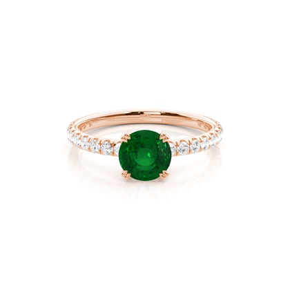 Prong Setting Round Emerald Engagement Ring