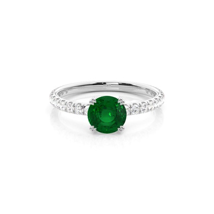 Prong Setting Round Emerald Engagement Ring