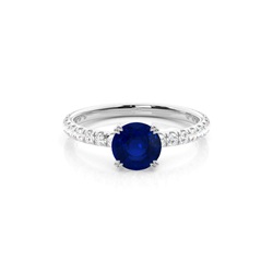 Prong Setting Round Blue Sapphire Engagement Ring