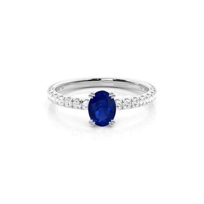 Prong Setting Oval Blue Sapphire Engagement Ring
