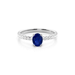 Prong Setting Oval Blue Sapphire Engagement Ring
