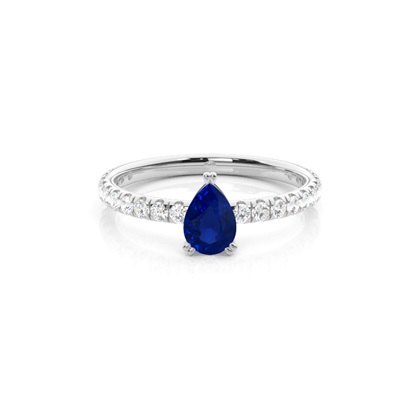 Prong Setting Pear Blue Sapphire Engagement Ring