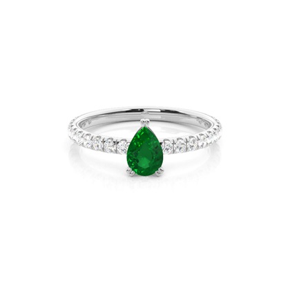Prong Setting Pear Emerald Engagement Ring
