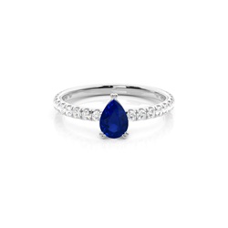 Prong Setting Pear Blue Sapphire Engagement Ring